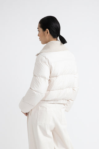 Short goose down jacket with tricot collar  