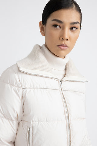 Short goose down jacket with tricot collar  