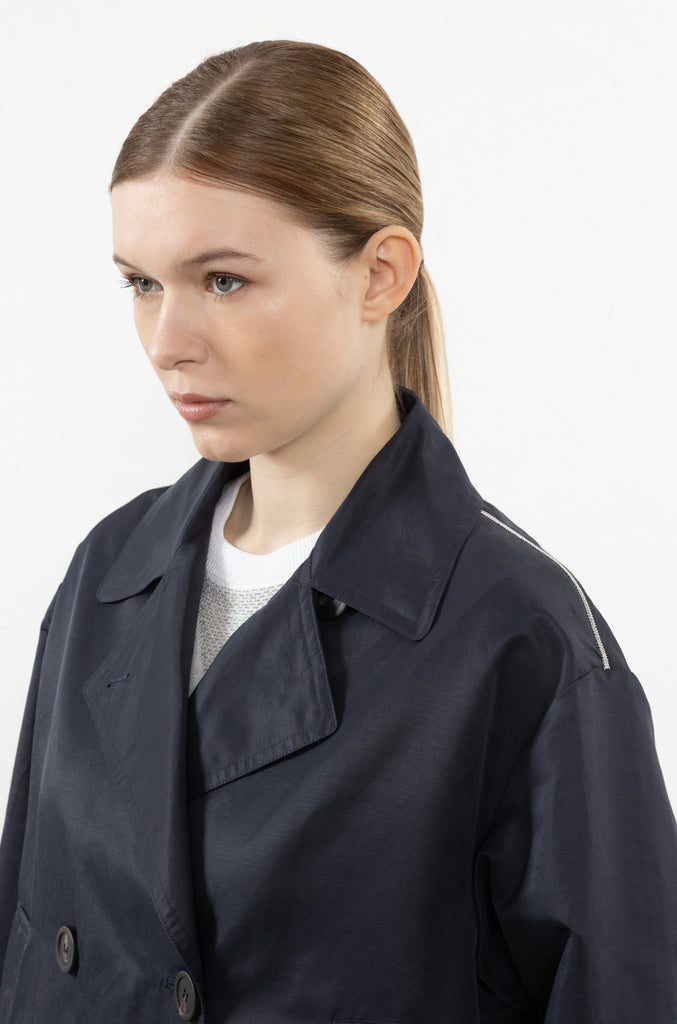 Technical linen blend twill trench coat  