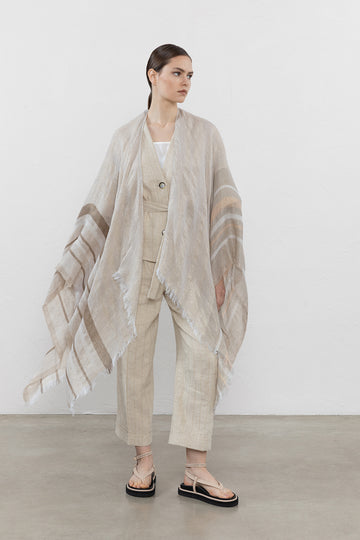 Linen, cotton, viscose and lurex blend cape  