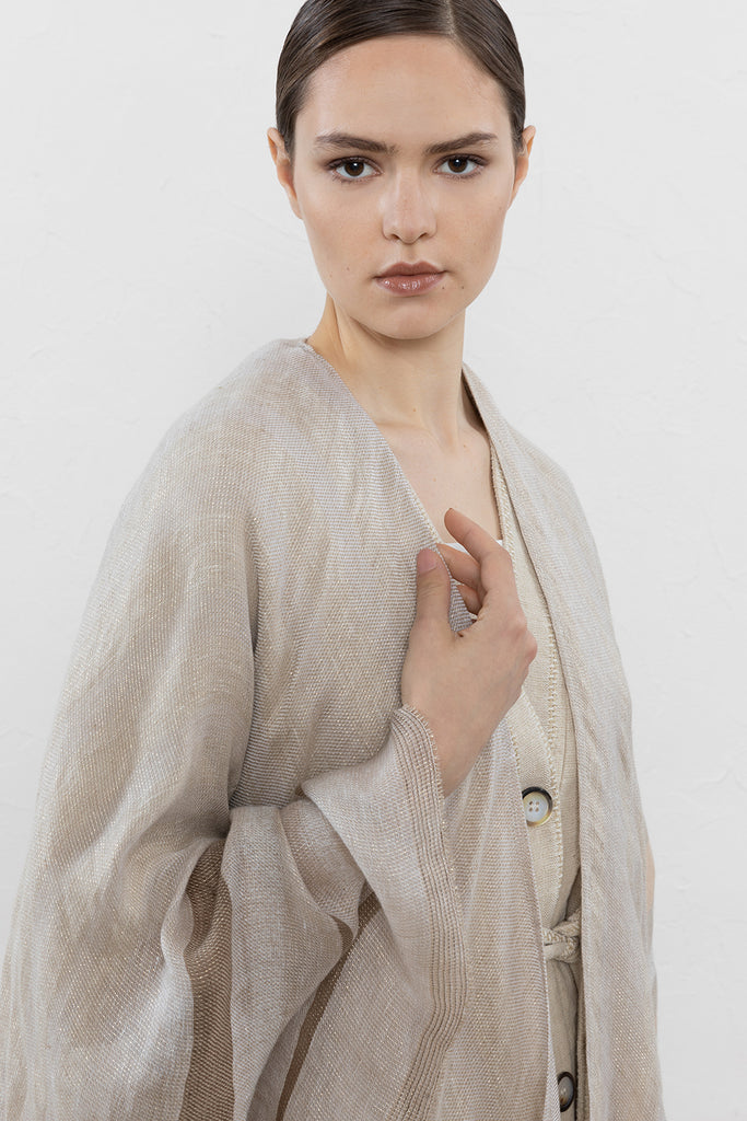 Linen, cotton, viscose and lurex blend cape  