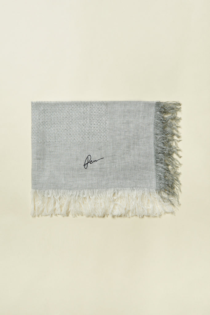 Linen, viscose and lurex blend embroidered square scarf  