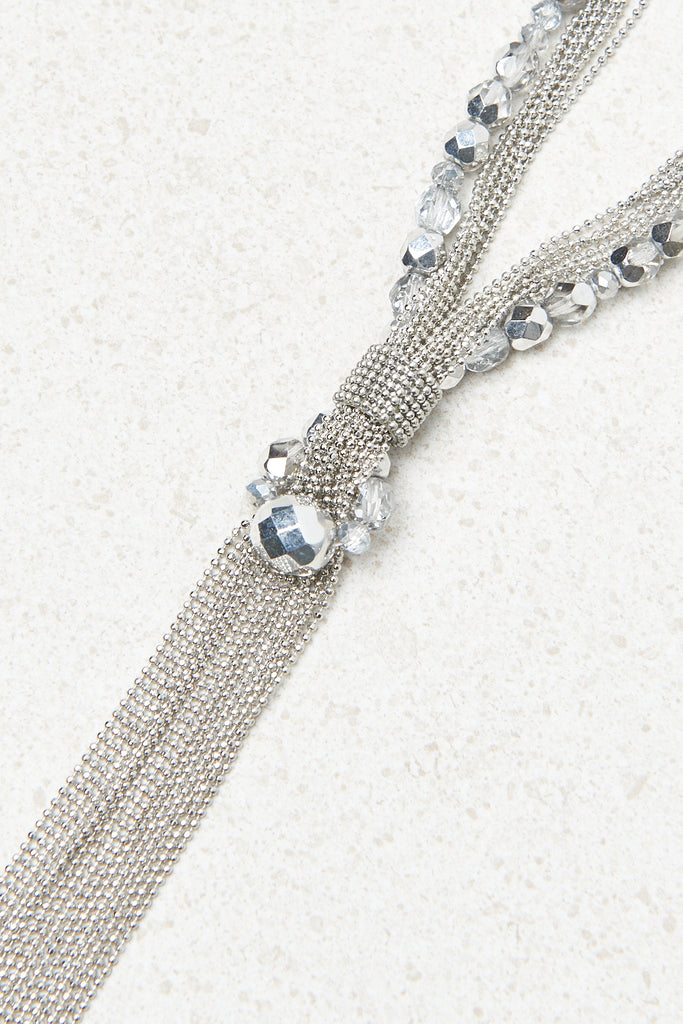Long "tie" necklace in demi-crystals and Punto Luce chain  