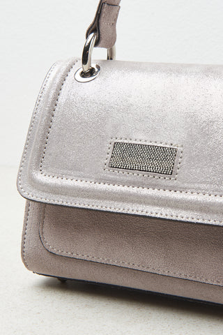 Genuine leather bi-material mini bag