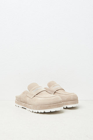 Genuine suede footbed mules