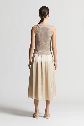 Linen bi-material dress with sequins