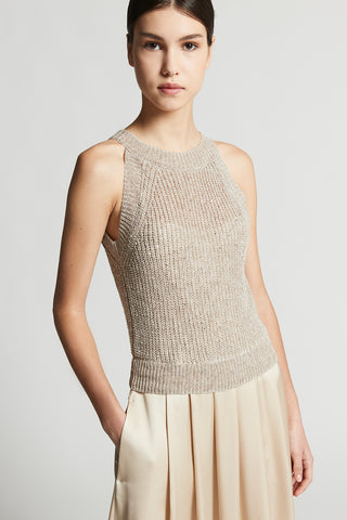 Linen bi-material dress with sequins