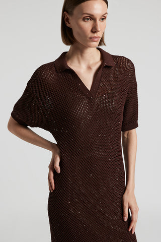 Bi-material tricot dress with sequins