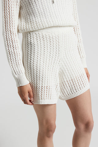 Shorts in pure cotton yarn and micro-sequins