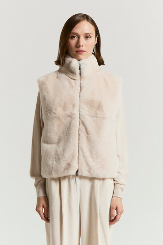 Wool, cashmere and rex lapin fur vest