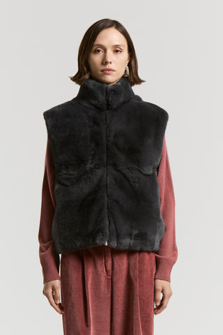 Wool, cashmere and rex lapin fur vest