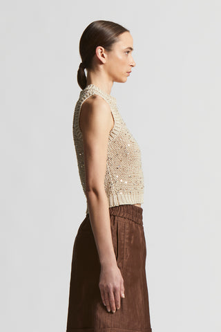 Cotton webbing top with sequins