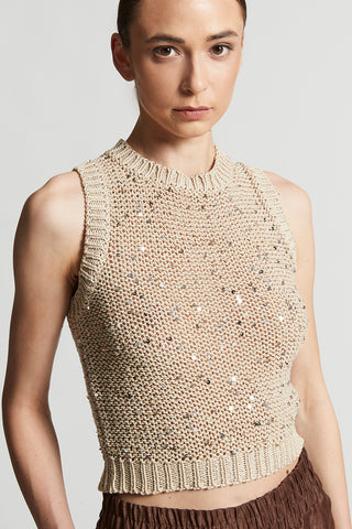 Cotton webbing top with sequins