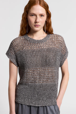 Sequined linen ribbon sweater