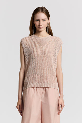 Linen mouliné top with sequins