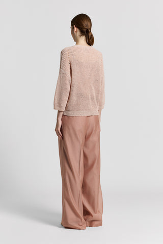 Long-sleeved linen sweater with sequins