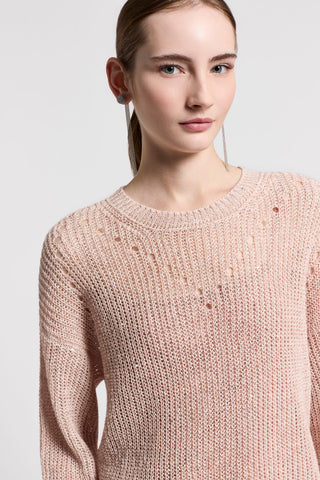 Long-sleeved linen sweater with sequins
