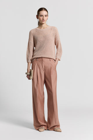 Long-sleeved linen sweater with sequins