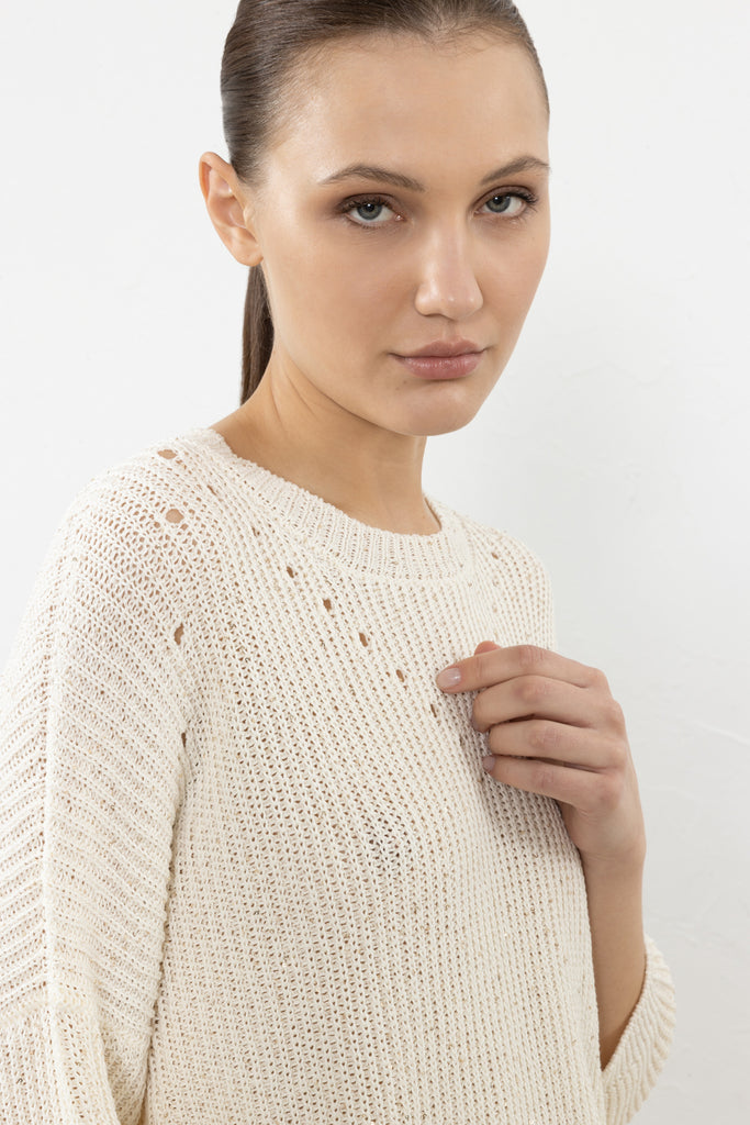 Pure cotton cordonnet and mini-sequin sweater  