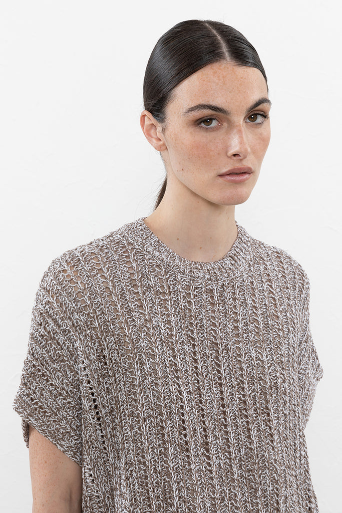 Pure cotton and mini sequin yarn oversize sweater  