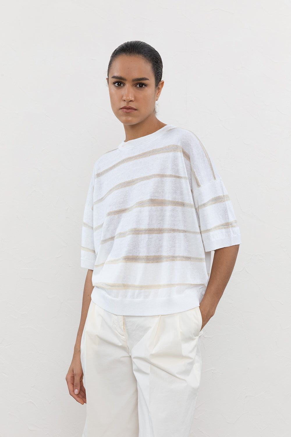 Linen, cotton and lurex striped sweater – Peserico