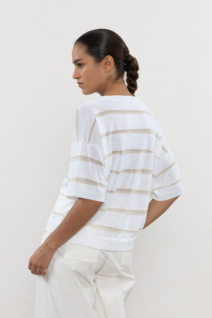 Linen, cotton and lurex striped sweater  