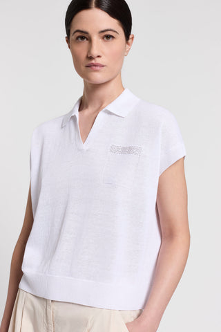 Cotton linen polo-style sweater