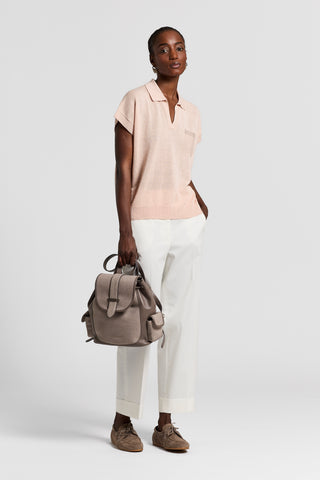 Cotton linen polo-style sweater