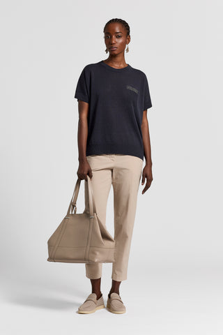 Linen and cotton short-sleeved sweater