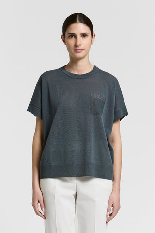 Linen and cotton short-sleeved sweater