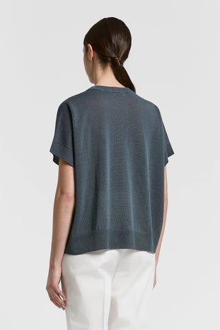 Linen and cotton short-sleeved sweater