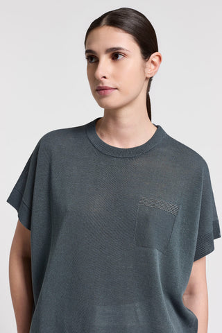 Linen and cotton short-sleeved sweater