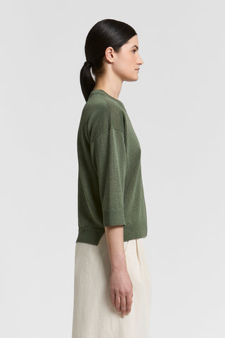 Pull en fil de lin, coton et crêpe