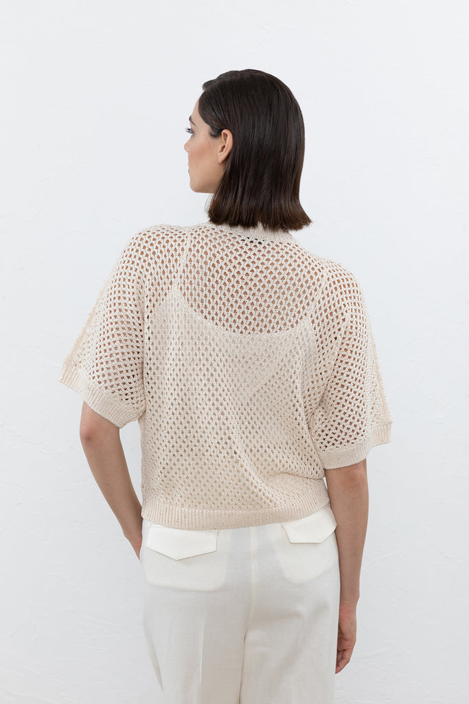 Pure cotton and mini sequin mesh-knit sweater  