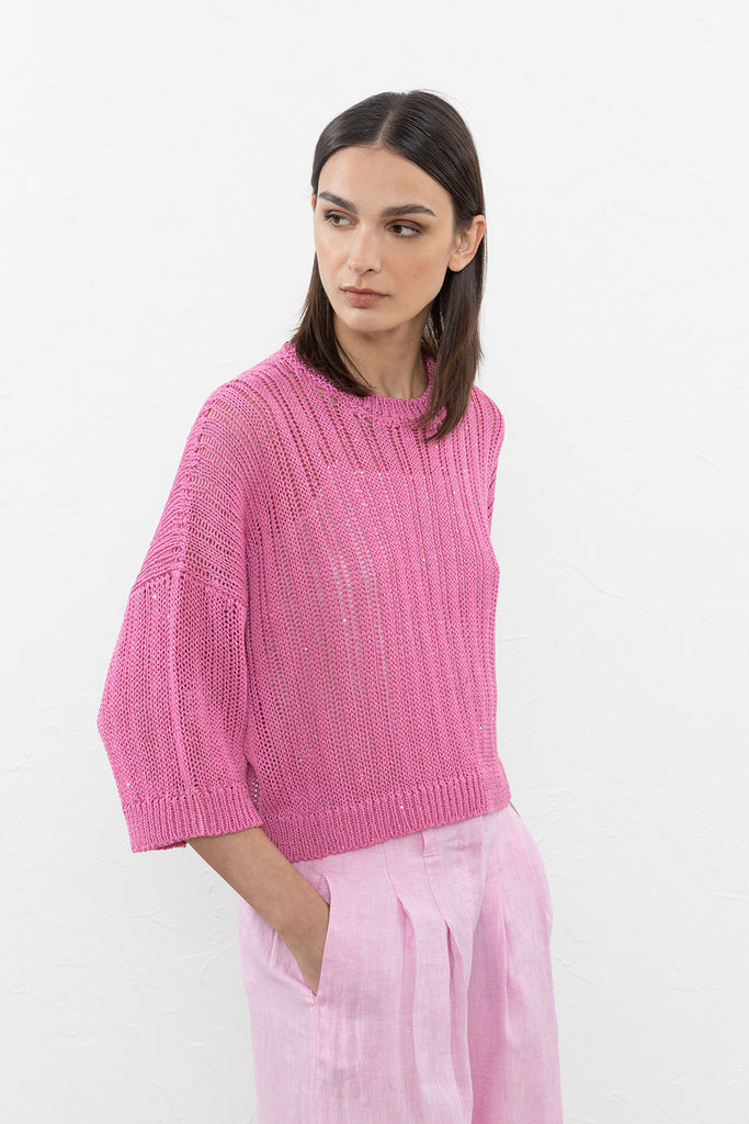 Mercerized pure cotton and mini sequin sweater  