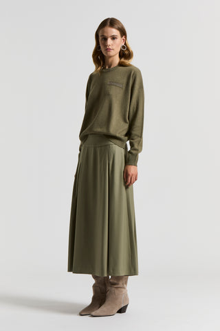 Fluid wool twill midi skirt