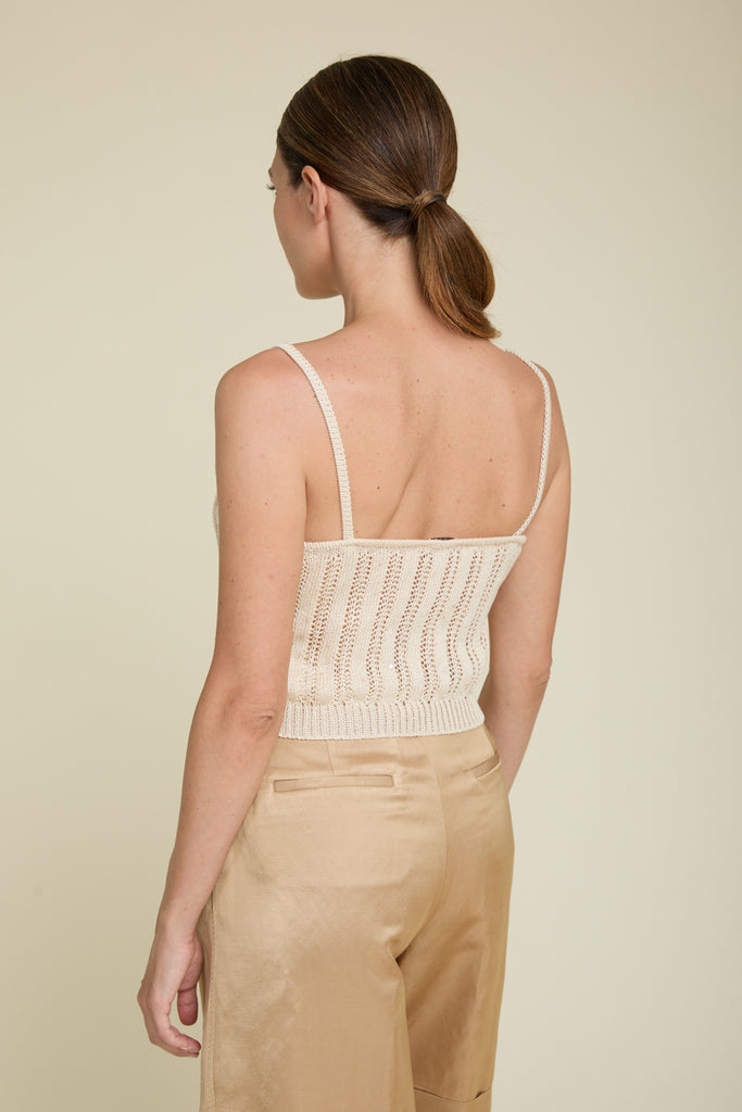 Elegant crop top in pure cotton yarn with paillettes  