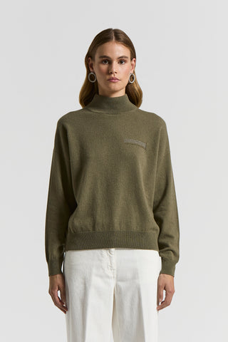 Polo-neck wool, silk and cashmere jumper