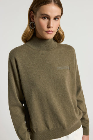 Polo-neck wool, silk and cashmere jumper