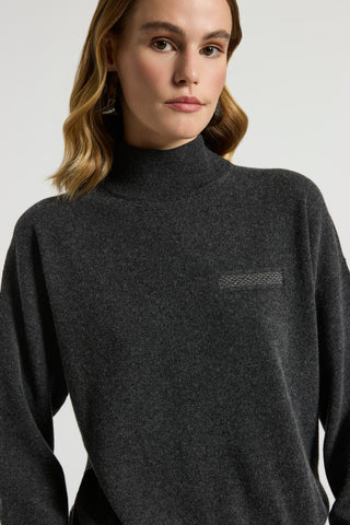 Polo-neck wool, silk and cashmere jumper