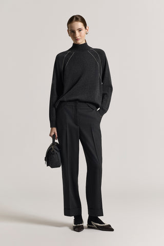 Cashmere, silk and wool mock-polo-neck sweater