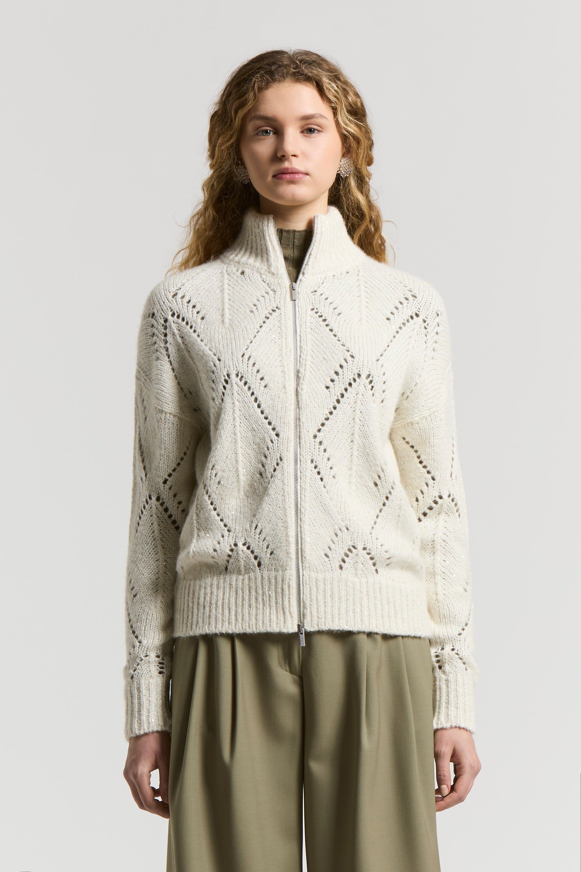 Alpaca-blend cardigan with zip | Peserico