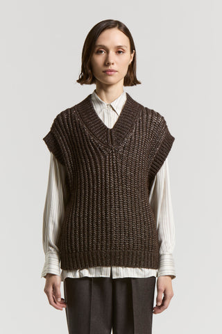 Wet-effect wool and alpaca vest