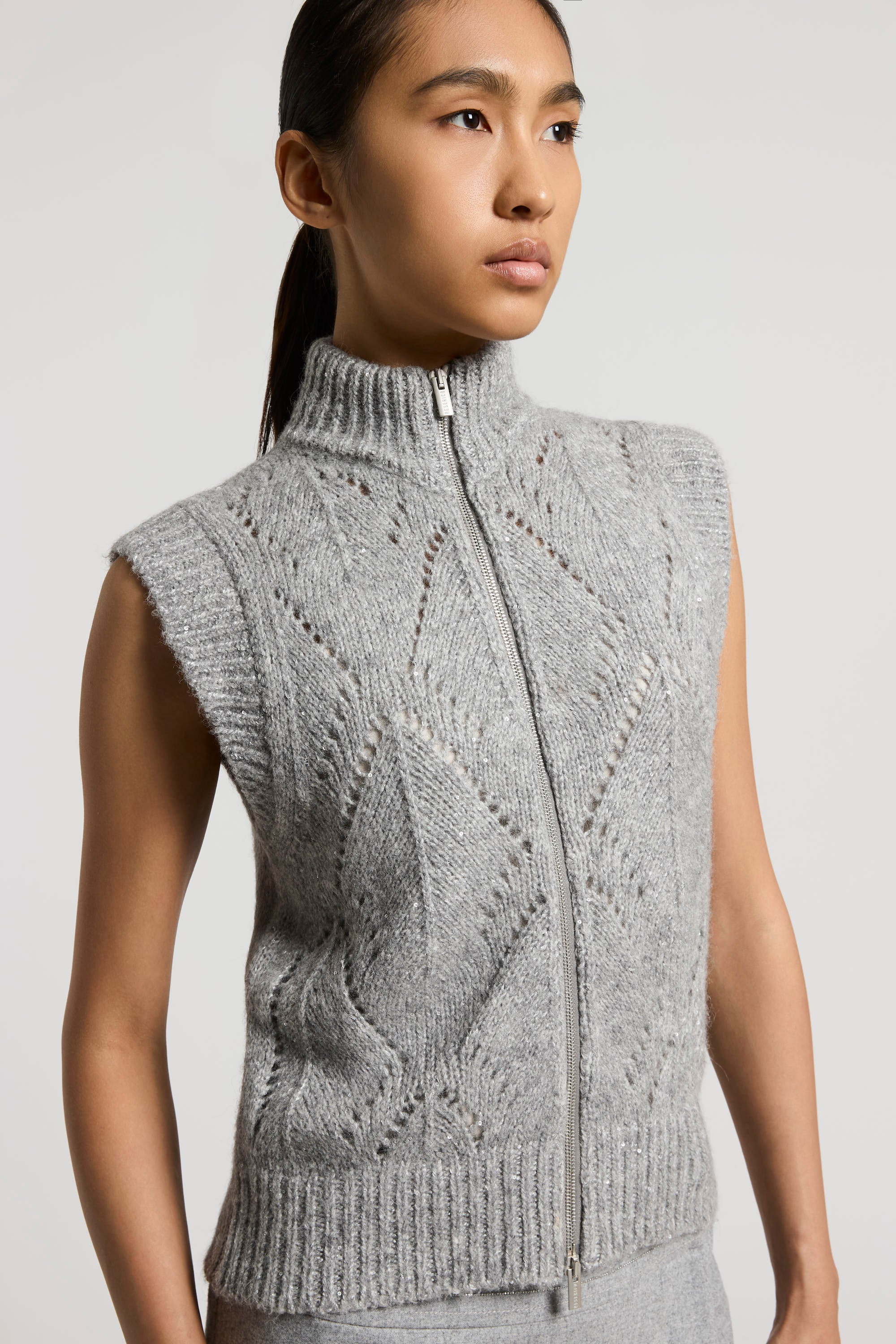 Alpaca-blend knit vest with zip | Peserico