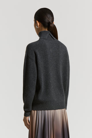 Polo-neck wool, silk and cashmere jumper