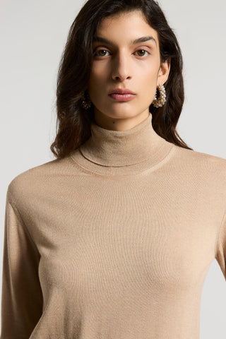 Wool and viscose polo-neck jumper