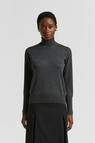 Wool and viscose polo-neck jumper