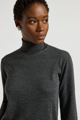 Wool and viscose polo-neck jumper