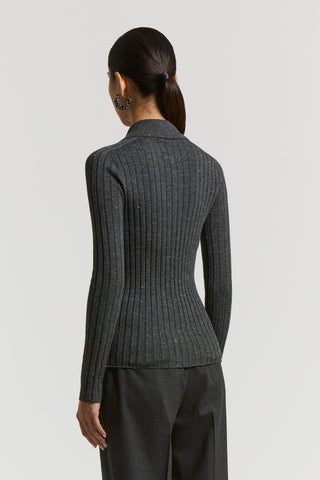 Wool and viscose rib-knit jumper with polo-style neck