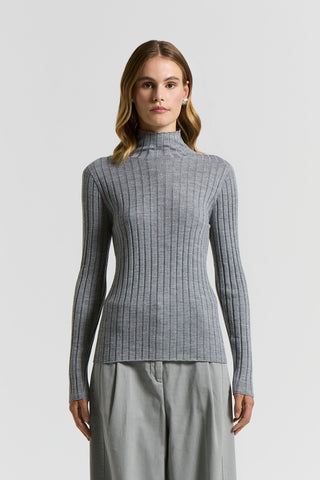 Wool and viscose rib-knit mock-polo-neck jumper with lurex